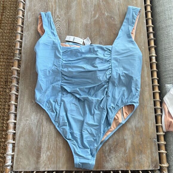 J Crew Swimsuit Size‎ 24 Ruched Square Neck One Piece Blue - Picture 3 of 7